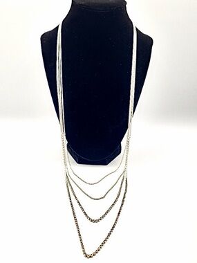Silver Multi Layer Rhinestone Chain Necklace Statement Layered